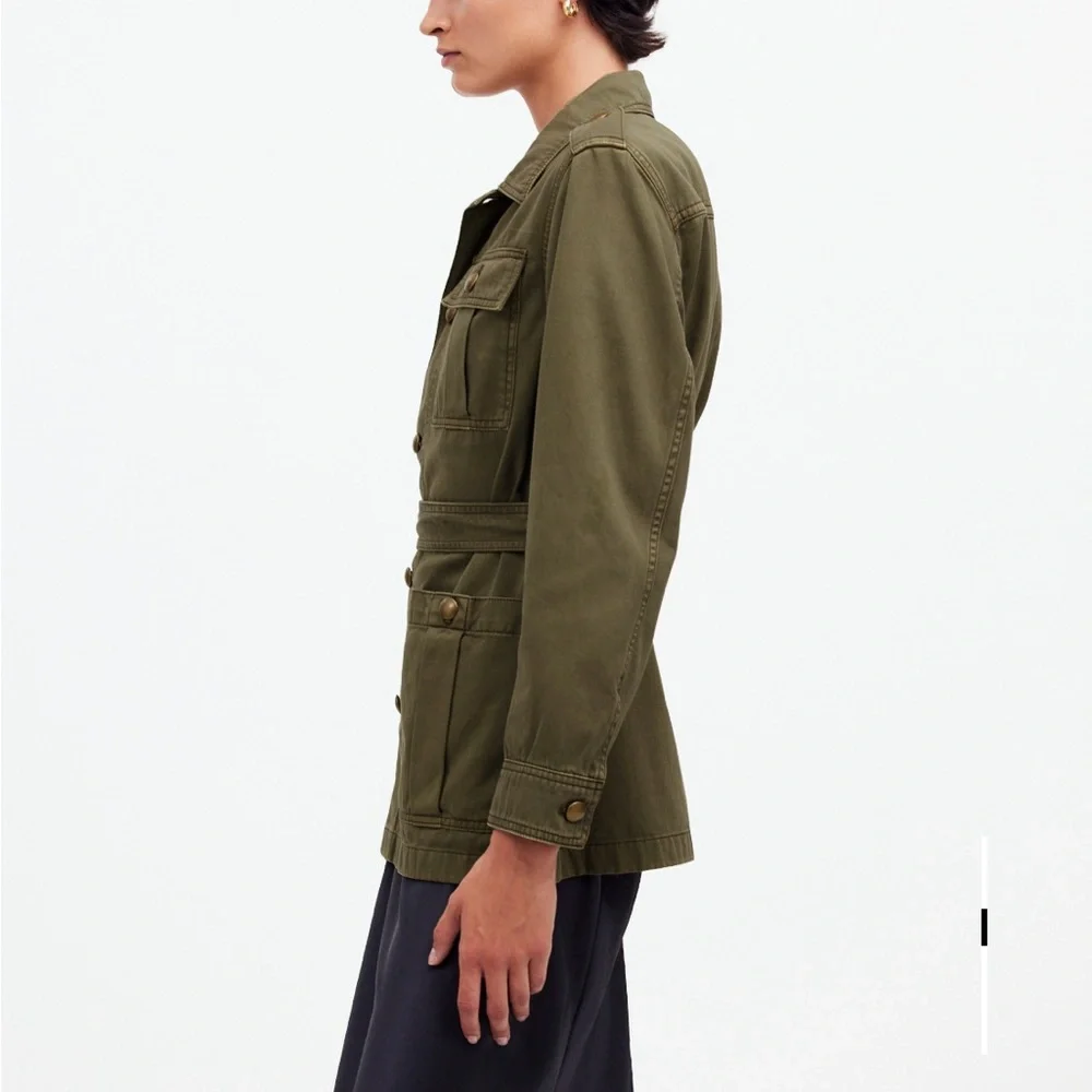 Madewell Utility Chino Safari Jacket Forest Green Gold Buttons Small Military - Picture 3 of 8